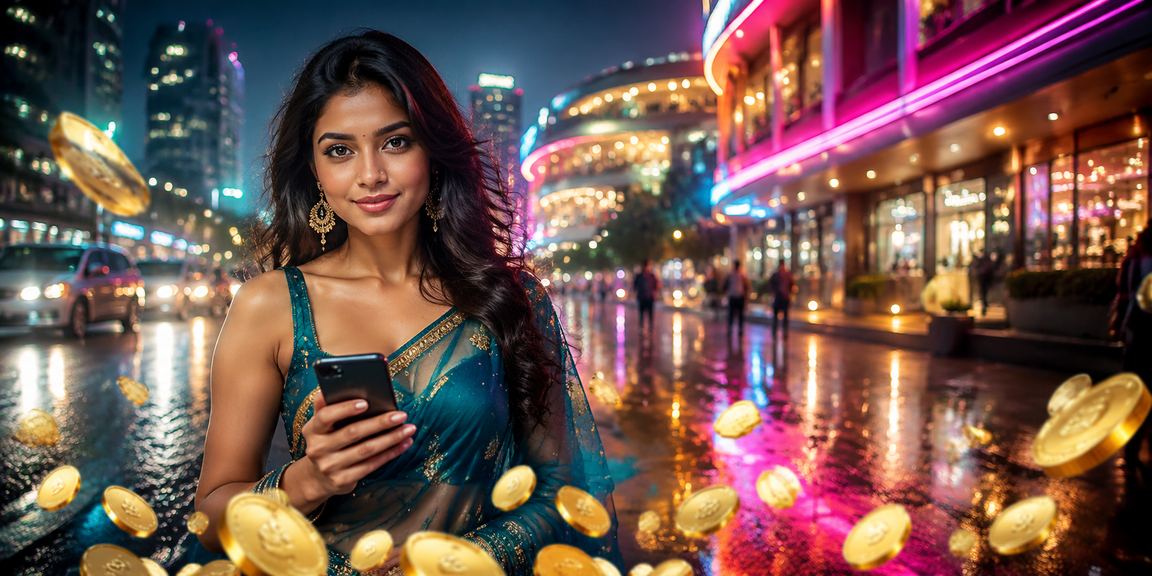Indian woman enjoying slots on mobile phone